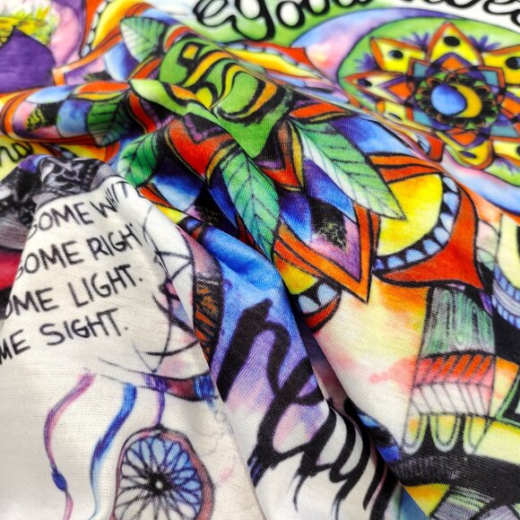 Colorful Mandala Graphic T-Shirt Spiritual Print Short Sleeve Tee Abstract Boho - Picture 2 of 5